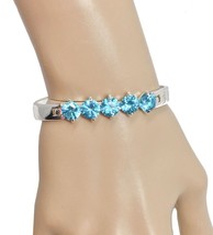 Silver Tone Aqua Pool Blue Cubic Zirconia  CZ Dainty Bracelet by L&#39;Amour - $14.44