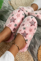 Pink Star Pattern Plush Home Slippers - $160.66 MXN