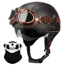 (Black,‎Large) German Style Leather Motorcycle Half Helmet for Adults Me... - $215.96