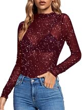 Rooscier Women's Sheer Mesh Mock Neck Long Sleeve Slim Fit Top Red Size M - $81.60 MXN Rooscier Women's Sheer Mesh Mock Neck Long Sleeve Slim Fit Top Red Size M - $81.60 MXN