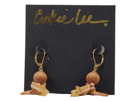 NWT Cookie Lee Earrings Shell Cluster Dangling Gold Tone Fall Harvest Gift - £4.43 GBP