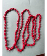 Vintage Long Handknotted Red Barrel &amp; Round Faceted Plastic Bead Necklac... - £8.87 GBP