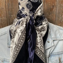 Two Tone Navy Paisley Printed Western Southwestern Wild Rag Scarf Accent - £19.57 GBP
