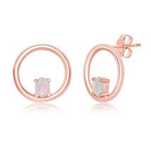 Silver Open Circle with Four-Prong White Opal Stud Earrings - Rose Gold Plated - £24.30 GBP