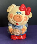 Vintage 1980’s Pretty Pig 6 1/2” Piggy Bank Red Bow &amp; Shoes Blue Dress Pie - $11.29