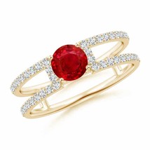 ANGARA Ruby Parallel Split Shank Ring with Accents for Women in 14K Solid Gold - £1,281.93 GBP