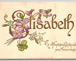 Grand Lettre Floral Nom de Vœux Elisabeth Allemagne Estampé DB Carte Pos... - $11.23