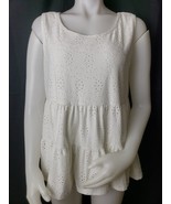 Betseys Boutique Tank Top Womens M White Flounced Eyelet Sleeveless Lined - $19.18