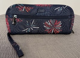 Women&#39;s Wallet/Clutch Lug Flipper Jewelry Travel Case Blue Firework - $50.00