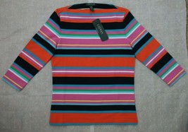 Ralph Lauren Women`s Top Shirt M 3/4 Sleeve Multi Color Striped Cotton New - £39.19 GBP
