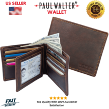 RFID Blocking Brown Vintage Leather Men&#39;s Bifold Center Flap Wallet - £12.65 GBP