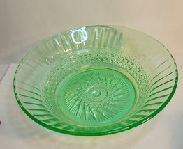 Green Uranium Glass Serving Bowl 8.75&quot; Wide Pinwheel Pattern - $27.00