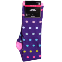 Purple Multicolor Polkadot Geometric Knee High Socks Womens Shoe Sz 5-9 Stretch - £6.34 GBP