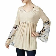 Style &amp; Co. Womens Floral Print Long Bell Sleeves Tunic Top shirt Beige ... - £8.10 GBP