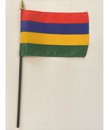 New Mauritius Mini Desk Flag - Black Wood Stick Gold Top 4” X 6” - $93.28 MXN