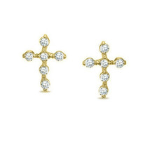 14K Yellow Gold Child&#39;s Cubic Zirconia Cross Screw Back Stud Earrings  - £46.91 GBP