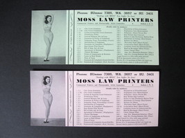 Two 1950&#39;s Pinup Advertising Ink Blotters - Moss Law Printers Buffalo New York - £13.58 GBP