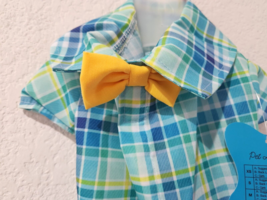 Simply Wag Puppy Dog Spring Easter Blue Yellow Bow Tie Dress Shirt Size XS NWT - £17.39 GBP