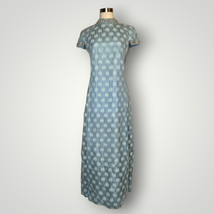 Vintage 1960s Handmade Dress  Sheer Netting Embroidery Floral Powder Blue Med F - £57.10 GBP