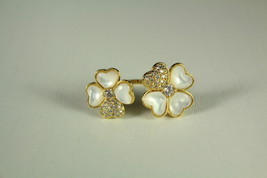 Mother of Pearl with Cubic Zirconia Flower Ring, Gold Plated - $55.00