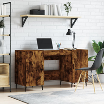 Industrial Rustic Smoked Oak Wooden Laptop Computer Desk Table With 2 Cupboards - £99.78 GBP