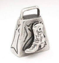 NATIVE AMERICAN NAVAJO STERLING SILVER COW BELL 3D COWBOY BOOT PENDANT E... - £58.54 GBP