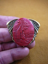 (cred-57) Coloinial village house woman RED design CAMEO brass Pin Pendant - £24.05 GBP