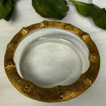 Vintage Gold Gilt Bamboo Hollywood Regency Glass 4” Ring Bowl Ashtray MCM - $33.55 CAD