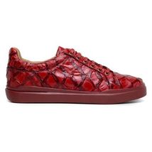 Belvedere Kingstone Genuine Pirarucu Leather Lace Up Sneakers Red Br02 image 2