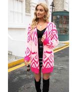 Argyle Open Front Pocket Long Sleeve Sweater Cardigan - £36.08 GBP