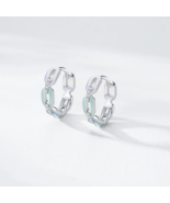 Genuine 925 Sterling Silver Colorful Enamel Dazzling Zirconia Chain Hoop... - $641.86 MXN