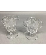 Vintage Glass Leaf Design Creamer And Sugar  - $23.61 CAD