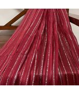 Embroidered Organza Sheer Fabric in Burgundy &amp; Silver color Bridal Fabri... - £7.46 GBP+