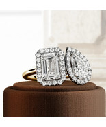 2.50 Ct Toi et Moi Halo Emerald Cut &amp; Pear Cut Lab Grown Two Stone Diamo... - $3,434.82 CAD