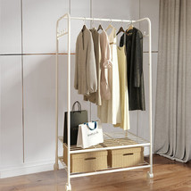Heavy Duty White Clothing Garment Rack Rolling Clothes Organizer 2 Tiers Shelves - £31.26 GBP