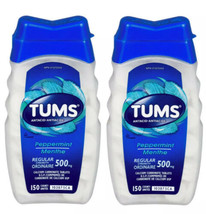 2 Pk Tums Peppermint Regular Strength Antacid Peppermint 150ct 500mg Hea... - $33.27