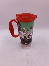 Disney Parks Insulated Travel Mug HAPPY HOLIDAYS Red Handle Lid Sleigh - $15.76