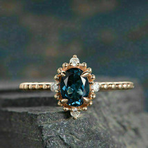 Vintage 1ct Oval Cut London Blue Topaz Engagement Ring 14k Rose Gold FN Silver - £80.03 GBP