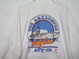 Vtg Velva Sheen USS Lexington CV-16 Blue Ghost Lady Lex Ship Shirt Sz M White LS - £74.17 GBP