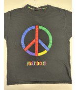 Nike Just Do It T-Shirt Black Urban Jungle Peace Sign Rainbow Men&#39;s Large - $12.82