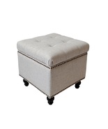 SEAT4U 17" Beckenham Cubic Storage Ottoman in Off-White Linen Blend Fabric - $179.00