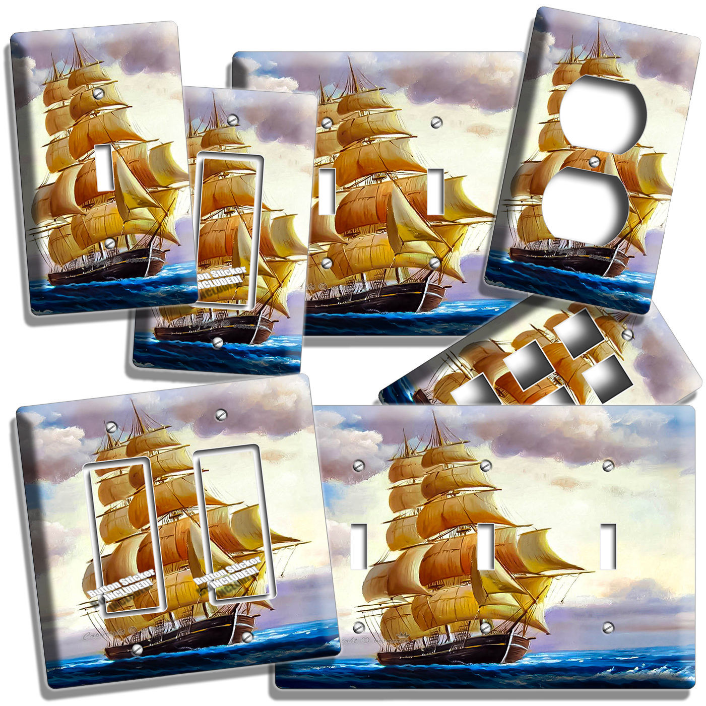 SEA SAILING SAILBOAT SHIP LIGHT SWITCH OUTLET WALL PLATE COVER HOME ROOM DECOR
