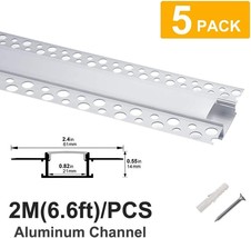 5 Pack 6.6Ft/2m Plaster-In Trimless Recessed LED Aluminum Channel with Flan NEW - £70.38 GBP