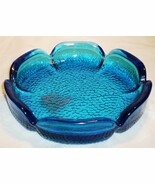 BEAUTIFUL BLUE PEBBLED GLASS ASHTRAY TRINKET DISH HEAVY - $19.60