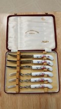 Antique Royal Crown Derby LeWitt Signed Set of 6 Knives Forks 7&quot; Hard Case - £67.26 GBP