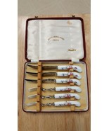 Antique Royal Crown Derby LeWitt Signed Set of 6 Knives Forks 7&quot; Hard Case - $1,576.71 MXN