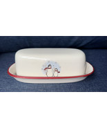 Royal Seasons Stoneware Christmas SNOWMAN Snowflakes Covered Butter Dish... - $19.99