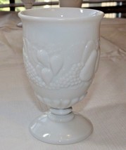 Milk Glass Wine Goblet 3 1/4&quot; Wide X 4 3/8&quot; Tall Fruit Pattern Vintage ~ - £12.33 GBP