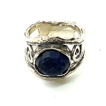 Vintage Sterling Silver Signed 925 Israel Handmade Lapis Lazuli Stone Ring sz 10 - £44.21 GBP