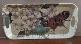 Vintage Evergreen Melamine Serving Tray Moths Flowers Armie Fisk 15x7.5 - $16.70